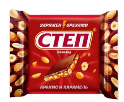 Шоколад Степ с начинкой арахис и карамель, 50 гр.